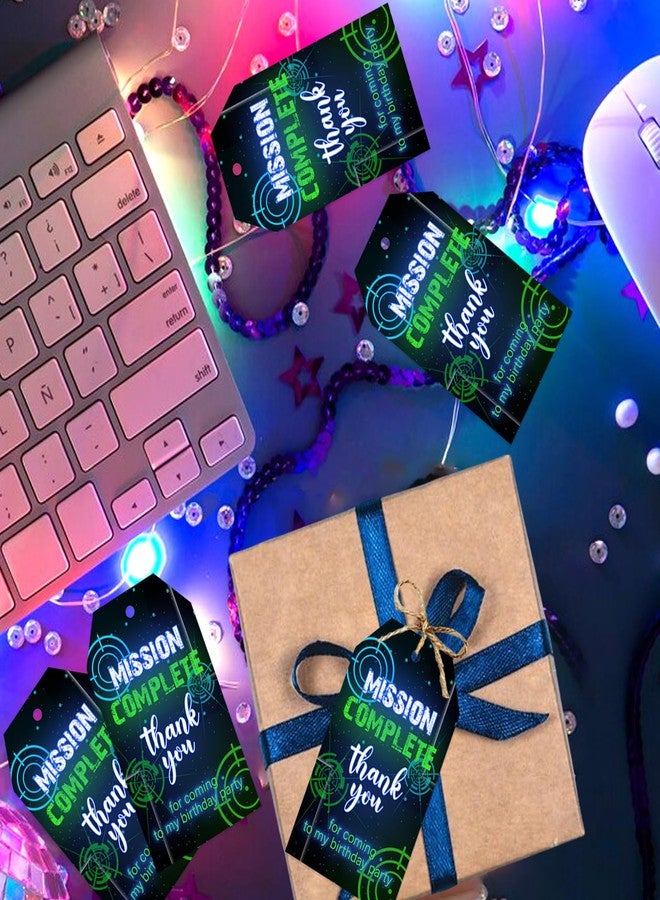 Fangleland Laser Tag Thank You Tags, Neon Theme Gift Tags Labels for Birthday Party, Shooting Game Paper Tags Decorations Supplies - Image 3